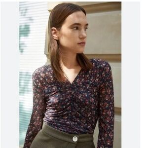 Sandro Bethanie Floral Tulle Mesh Top Black